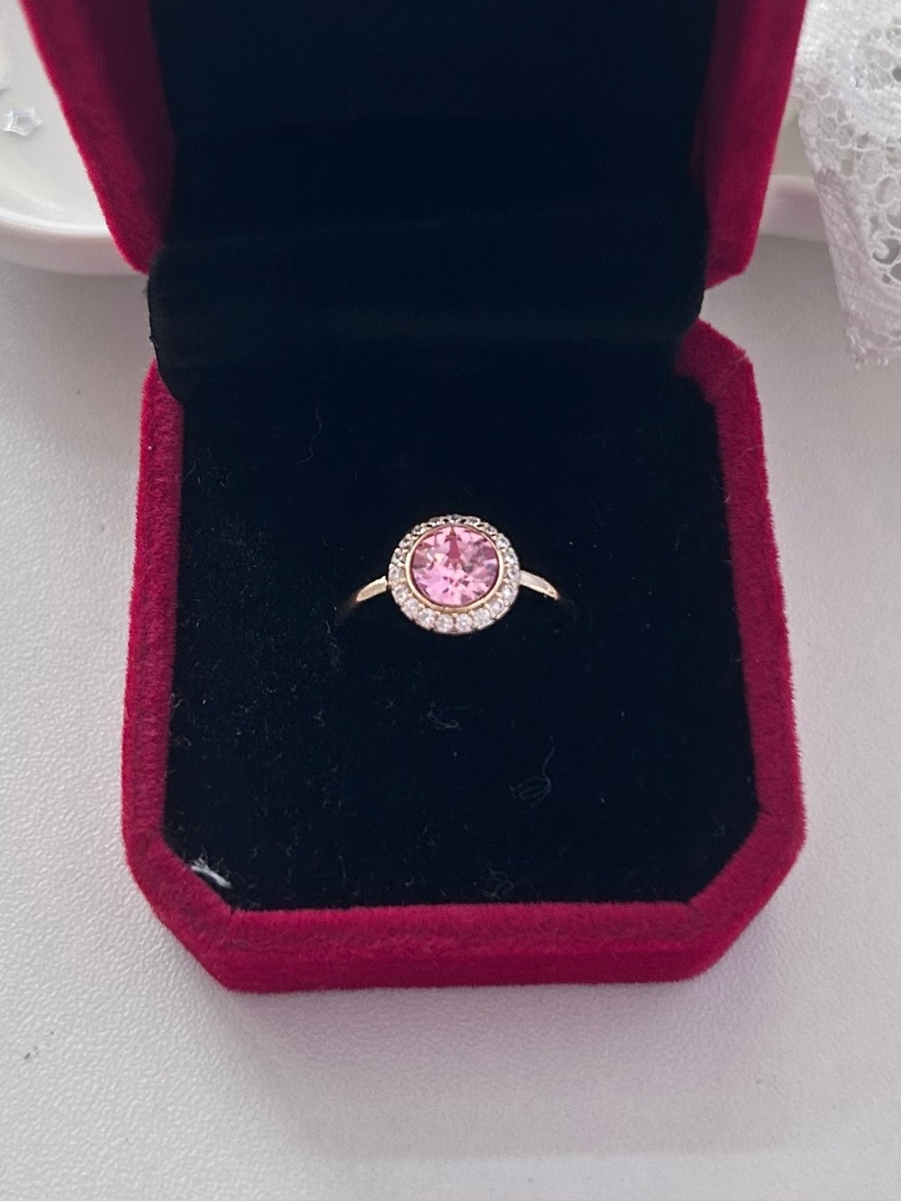 Pink Halo CZ adjustable Ring - Pink Center Stone